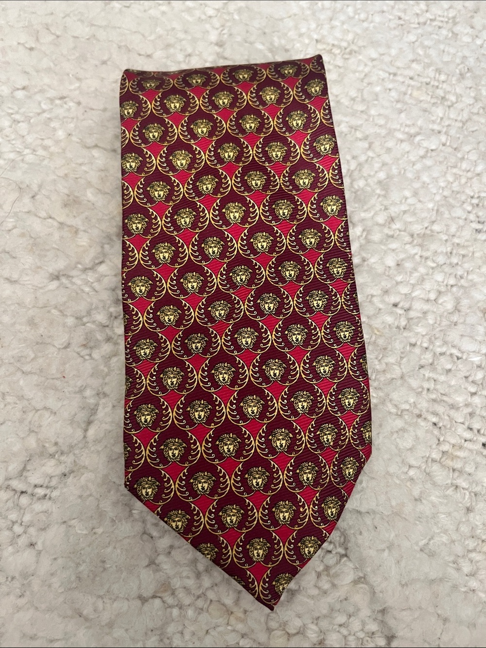 Versace Red Tie with Gold Medusa Motif VINTAGE